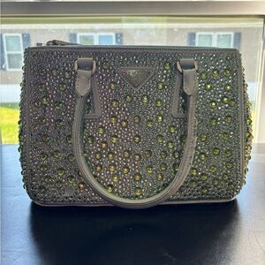 Prada Gray and Green Studded Satchel